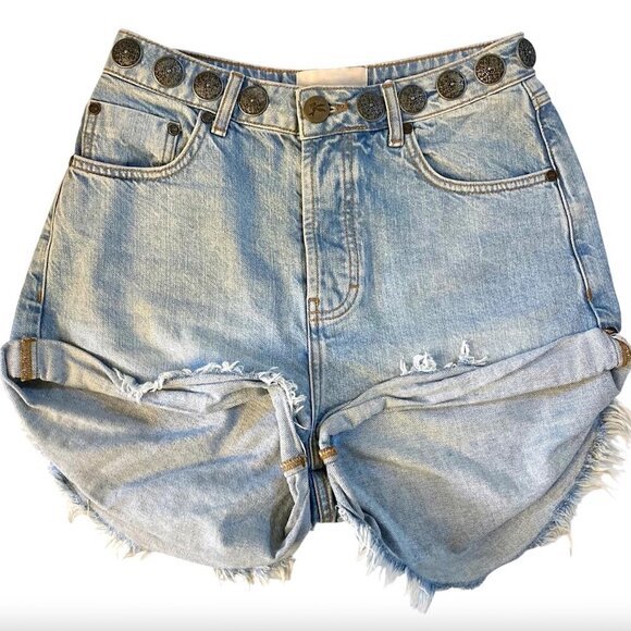 ONE TEASPOON High Waist Bandit Denim Shorts Concho Button Blue Boho REVOLVE - Picture 2 of 10